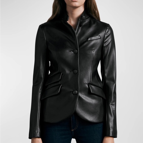 CLASSIC BEAUTY! 🖤 CURRENT! Black Rag & Bone Vegan Leather Slade Blazer Jacket! - Picture 5 of 5